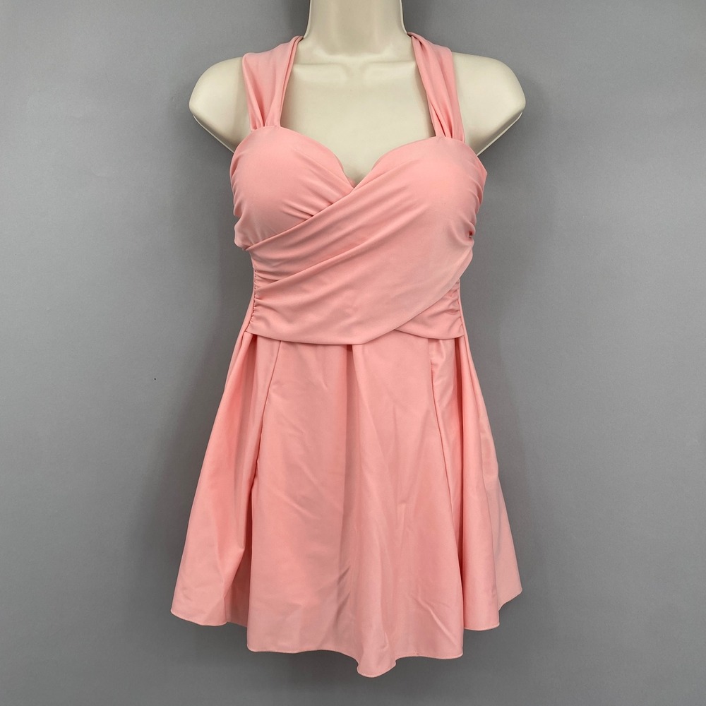 Cocopear Swim Dress Womens Small Pink Wrap Bust Halter One Piece Swimsuit